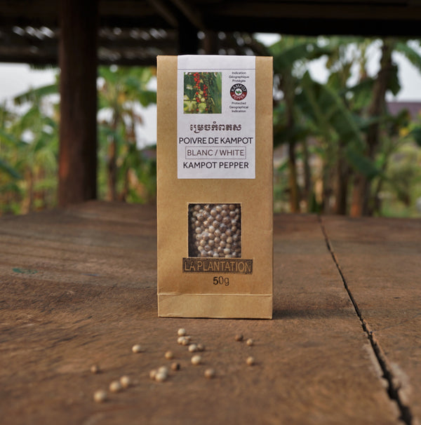 Kampot White Whole Peppercorns - 50g Recycled Paper Pouch